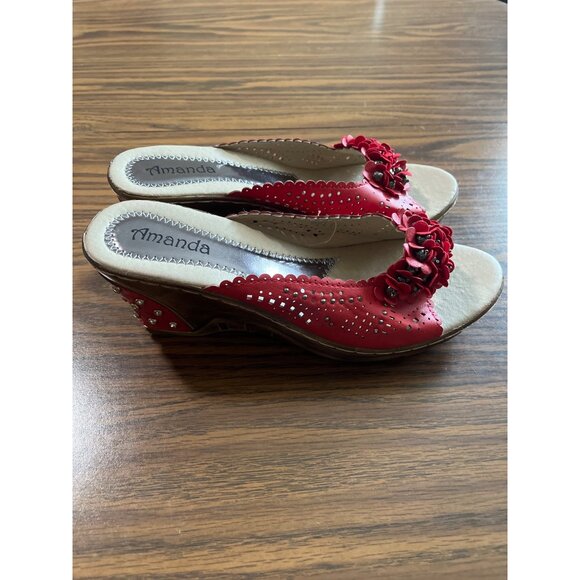 Amanda Suzy red slip on wedge sandals size 9 - Picture 2 of 5